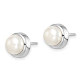Sterling Silver Rhodium-plated 7-8mm White Button Freshwater Cultured Pearl Post Earrings